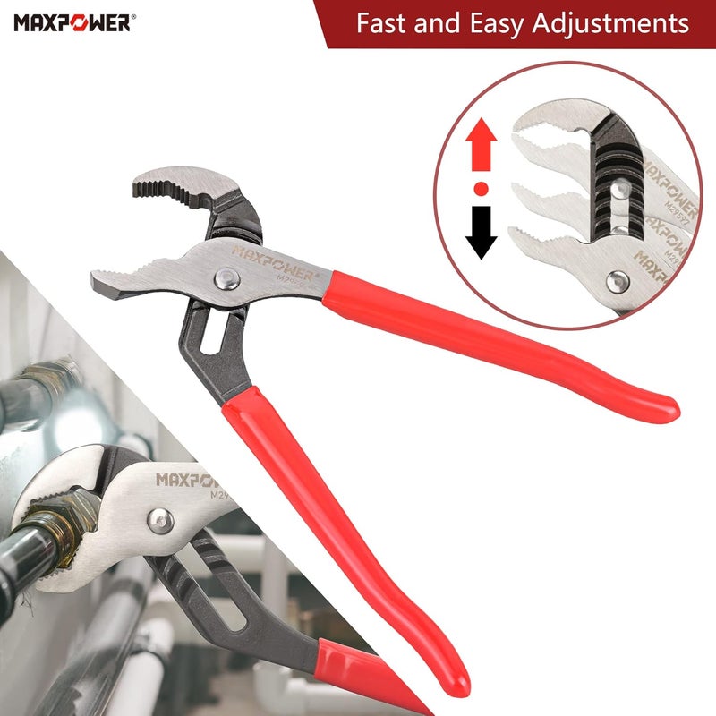 Max Power 10 inch Groove Joint Pliers, Quick Adjustable Serrtated V Jaw Tongue and Groove Pliers - Image 4